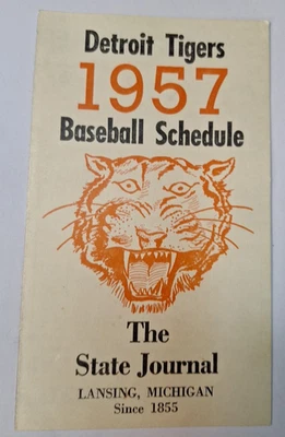 Vtg 1950s 1957 Detroit Tigers Briggs Stadium MLB Baseball Schedule State Journal - Image 1 of 4