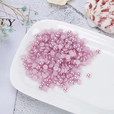 2000 Purple Acrylic Half Pearl Bead 4mm Flat Back Scrapbook Flatback Nail Art - Image 1 of 4