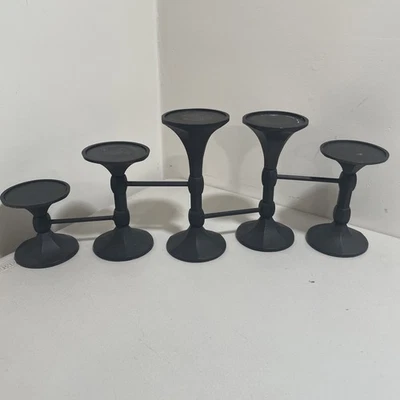 Pottery Barn Black Artemis Pillar Candle Holder (5) Hinged Adjustable Retired - Image 1 of 4