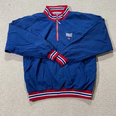 Jaqueta Everlast Vintage Masculina Grande Vermelha Marinha EUA Boxe 1/4 Zíper Anos 90 - Imagem 1 de 4