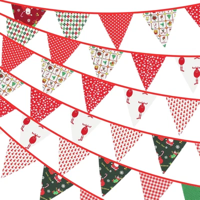 Banderín triángulo de Navidad, banderín de algodón de 39 pies, multicolor reutilizable Foto 1 de 4