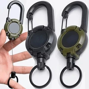 Heavy Duty Retractable Carabiner Car Key Chain Reel Holder Steel Cord Keychain - Picture 1 of 14