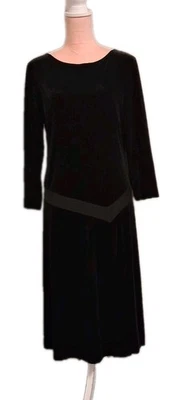 Vintage 80s Connected 14 Black Velvet Drop Ribbon Waist Midi Dress Whimsigoth  - Image 1 of 4