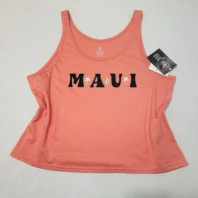 Volcom Woman’s Size Medium Orange Coral Maui Graphic Tank Cotton Blend - Image 1 of 4