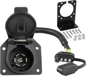 Adaptador de remolque Oyviny de hoja redonda de 4 pines a 7 vías con soporte de montaje, 4 vías... - Imagen 1 de 8