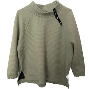 T by Talbots Women's Asymmetrical Snap Quilted Cotton Pullover Green Plus 3X - Picture 1 of 9