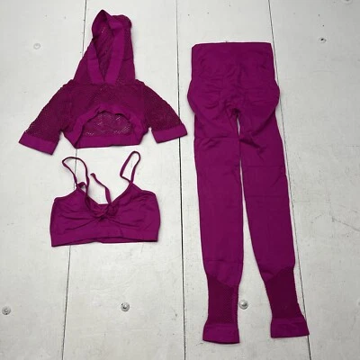Purple 3-Piece Activewear Set Bra, Leggings, Mesh Cover Womens Size XS / S - Image 1 of 4