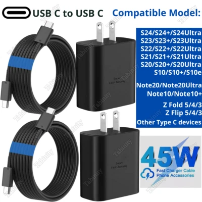 For Samsung Galaxy S24 S23 S22 21+ 45W Super Fast Charger Adapter USB-C PD Cable - Image 1 of 4