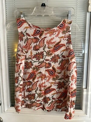 J.Jill Love 100% Linen Paisley Sleeveless Orange White Floral Blouse Tank Top S - Изображение 1 из 4