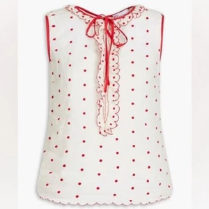 $899 NWOT RED VALENTINO Ruffle-trimmed Swiss-dot ramie top with Cami IT40 US 4 - Picture 1 of 4