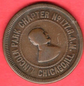 (Pgasteelers1) Masonic Chapter penny Chicago.IL Lincoln Park Chapter N0. 177 Cu  - Picture 1 of 2