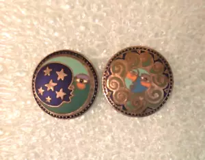 Laurel Burch Sister Wind & Brother Moon Post Earrings / Rare Vintage 80's Signed - Picture 1 of 4