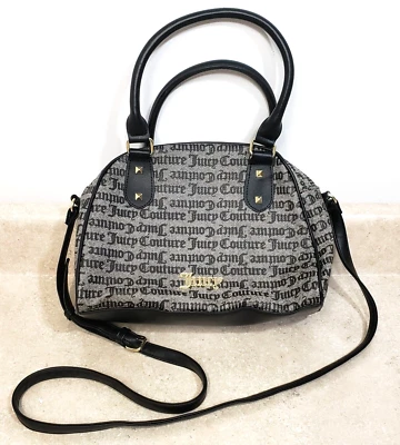 Juicy Couture Purse Handbag Bowler Satchel Black Tan All Over Print Crossbody - Изображение 1 из 4