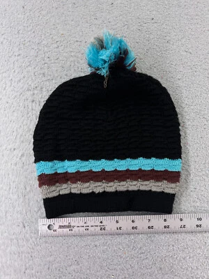 Burton Beanie Toque Adulto Talla Única Negro Azul Rayas Tejido Mezcla de Lana Esquí Pom Foto 1 de 4