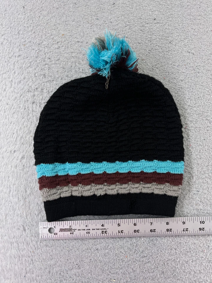 Burton Beanie Toque Adulto Talla Única Negro Azul Rayas Tejido Mezcla de Lana Esquí Pom Foto 1 de 4