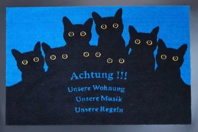 Fußmatte Bodenmatte Katzenhaus Cats Home Fußabtreter  40 x 60 cm schwarz - Bild 1 von 2