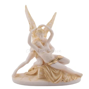 Statue Eros and Psyche Greek Mythology Alabaster 7.5 " - 19 cm Cast Marble - Picture 1 of 10