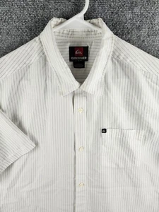 Quiksilver Button Up Shirt Short Sleeve Striped Large Men Beach Rayon Blend - Picture 1 of 15