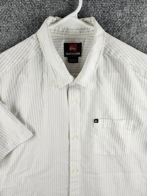 Quiksilver Button Up Shirt Short Sleeve Striped Large Men Beach Rayon Blend - Image 1 of 4