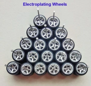 Hot Wheels 10 Sets CHROME Advan 5 Spoke Rims & Real Rider Rubber Tires 1/64 11MM - Picture 1 of 1