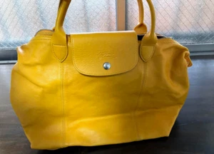 Longchamp Le Pliage Cuir Mustard Yellow Leather Tote Bag A4 Fits Shoulder Used - Picture 1 of 10