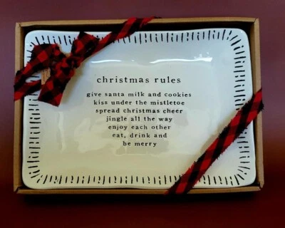 Christmas Rules Sentiment Tray by Mudpie, in Original Box 9.75"x6.75", 2021 - Image 1 of 3
