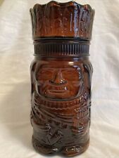 Indian Chief Brown Amber Glass Tobacco Jar Canister Pipe Cigar Humidor