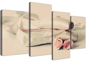 Large Ballet Shoes Pink Cream Shabby Chic Girls Bedroom Canvas 4 Set - 4283 - Picture 1 of 5