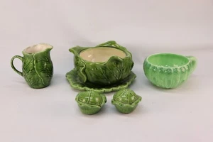 Lot of 6 Vtg Piece Ceramic Cabbage Bowl,Plate, Cup, Salt & Pepper Shaker - Picture 1 of 20