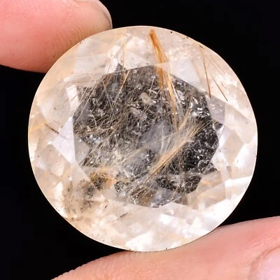 100% Natural Round Golden Rutile Quartz Cut Cabochon Top Quality 40.80Ct 23x13MM - Image 1 of 4