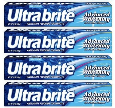 Lote de 4 pastas de dientes blanqueadoras avanzadas Ultra Brite limpias como nuevas 6 oz Foto 1 de 4