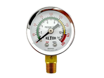 Air Pressure Gauge 1.5" Dial Side Mount 1/8"NPT - 0 to 200 PSI Color Coded - Image 1 of 4