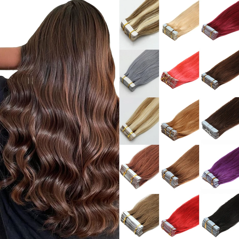 Cinta en Extensiones de Cabello Cabello Humano Real Tramas de Piel Invisibles Premium Remy Grueso Foto 1 de 4