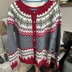 Vintage Style Knit Cardigan Women’s Nordic Fair Isle Sweater Size large - Picture 1 of 7