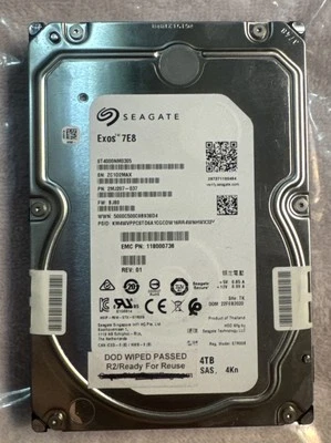 SEAGATE ST4000NM0305 EXOS 7E8 4TB 4KN 3.5 SAS HDD, p/n 2MJ207-037 TESTED - Image 1 of 4