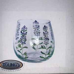 Young's 3" Lavender Glass Votive Candle Holder Hand-Painted Floral Home Decor - Picture 1 of 4