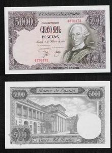 PAIR 5000 Pesetas 1976 Carlos III. NO SERIES No. 1689676. NO CIRCULAR IRON. - Picture 1 of 3