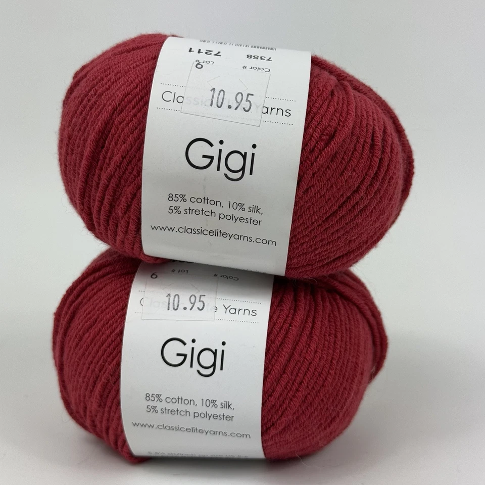 Hilos Clásicos Elite Gigi Algodón Seda Rojo 7358 Worsted DK Tejido Crochet Hágalo Usted Mismo Artesanía Foto 1 de 4