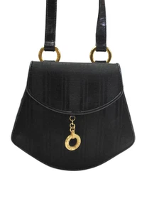 Paloma Picasso Womens Leather Striped Snap Closure Shoulder Bag Purse Black - Foto 1 di 7