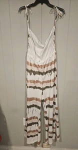 Womens Large Romper Tie Dye Striped Jumpsuit Adjustable Spaghetti Strap Wide Leg - Picture 1 of 5