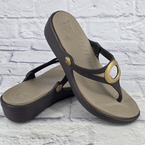 SALOMON Sandali infradito Crocs Sanrah zeppa donna 6 marroni oro zeppa comodi