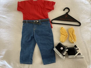PLEASANT COMPANY AMERICAN GIRL JEANS OUTFIT WITH SOCKS SHOES HANGER BELT - Picture 1 of 7