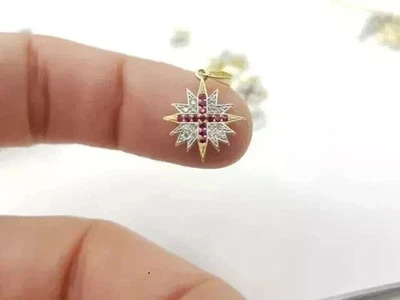 14K Yellow Gold Plated 1.20 Ct Round Lab-Created Pink Ruby Beauty Pendant - Image 1 of 3