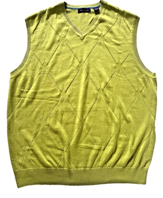 Alan Flusser Men's XL Sweater Vest Cotton Golf Lime Green Argyle Preppy Grandpa - Image 1 of 4
