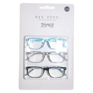 Rae Dunn Premium Reading Glasses Set Of 3 With +2.50 Strength In Blue Clear & Bl - Picture 1 of 3