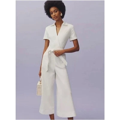Anthropologie NWOT The Colette Wrap Jumpsuit by Maeve: Linen Edition Cream Sz:10 - Image 1 of 4