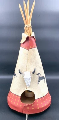 70s Teepee Lamp Nightlight Native American Indian Buffalo Skull Leather HIde 19" - Image 1 of 4