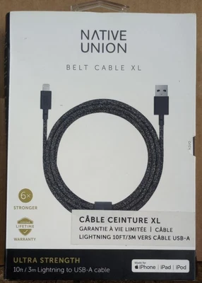 NEW Native Union Belt Cable XL 10ft USB-A to MFi-Certified Lightning Free Ship - Image 1 of 4