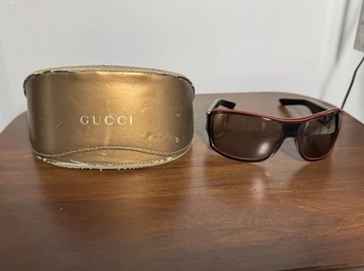GUCCI GG 1621 S Black With Red Rimmed Dark Sunglasses Men’s Stylish Retro - Image 1 of 4