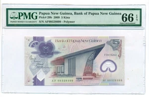 Billete de banco de 5 kinas de Papúa Nueva Guinea 2009 gema sin circular 66 EPQ PMG - Imagen 1 de 4